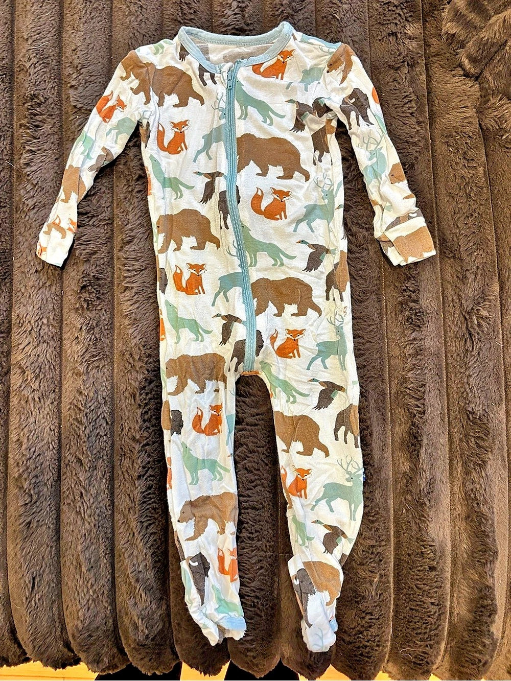 Kickee Pants Zip Coverall Footie Pajama Animal Print Footie Baby 9-12M Like New